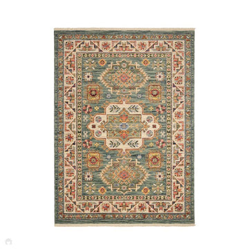 Nomad Vintage Traditional Persian Geometric Medallion Floral Border Low-Profile Wool Blend Loop Pile Green/Multicolour Rug-Melrose-Rug Love - The Most Loved Rug Store